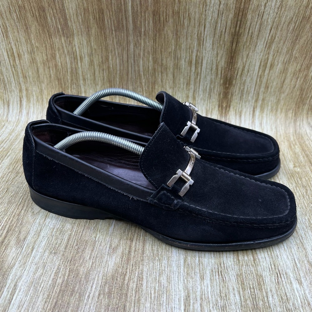 Salvatore Ferragamo Gancini Bit Loafers Men's Size 10 D Black Suede Lug Sole
